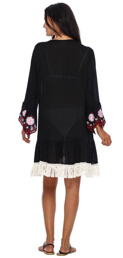 SHU - SHI Women's Bohemian Embroidered Tunic Dress - Bell Sleeve Swimsuit Cover - Up & Casual Short Shift Dress - Love ShuShi