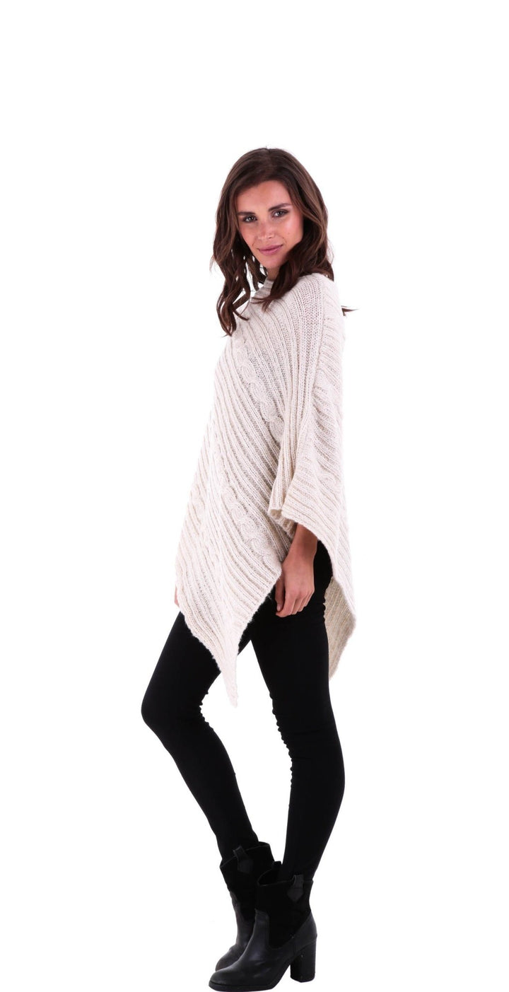 SHU - SHI Women's Boho Cable Knit Poncho Shawl - Soft Pullover Sweater Cape - Love ShuShi