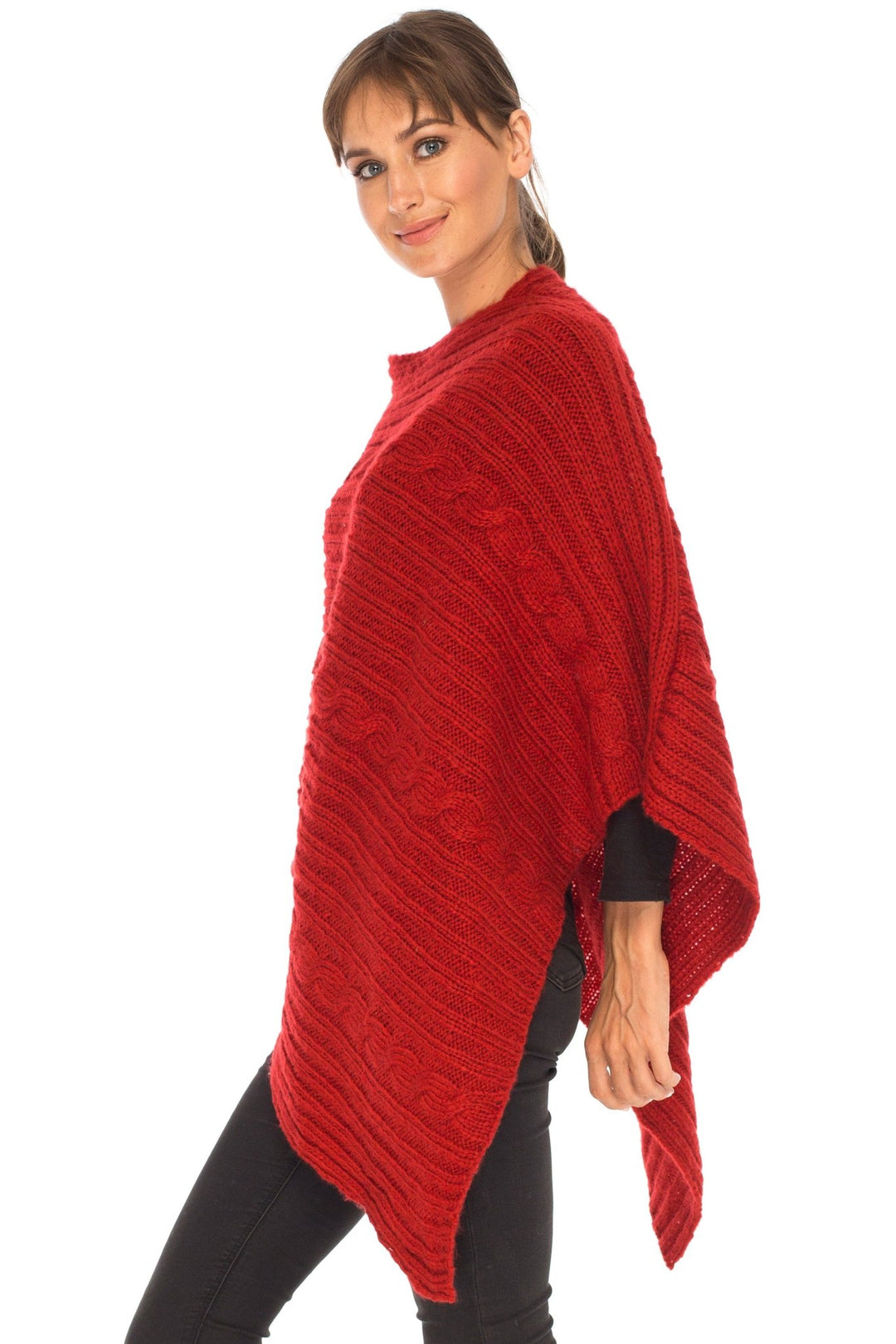 SHU - SHI Women's Boho Cable Knit Poncho Shawl - Soft Pullover Sweater Cape - Love ShuShi