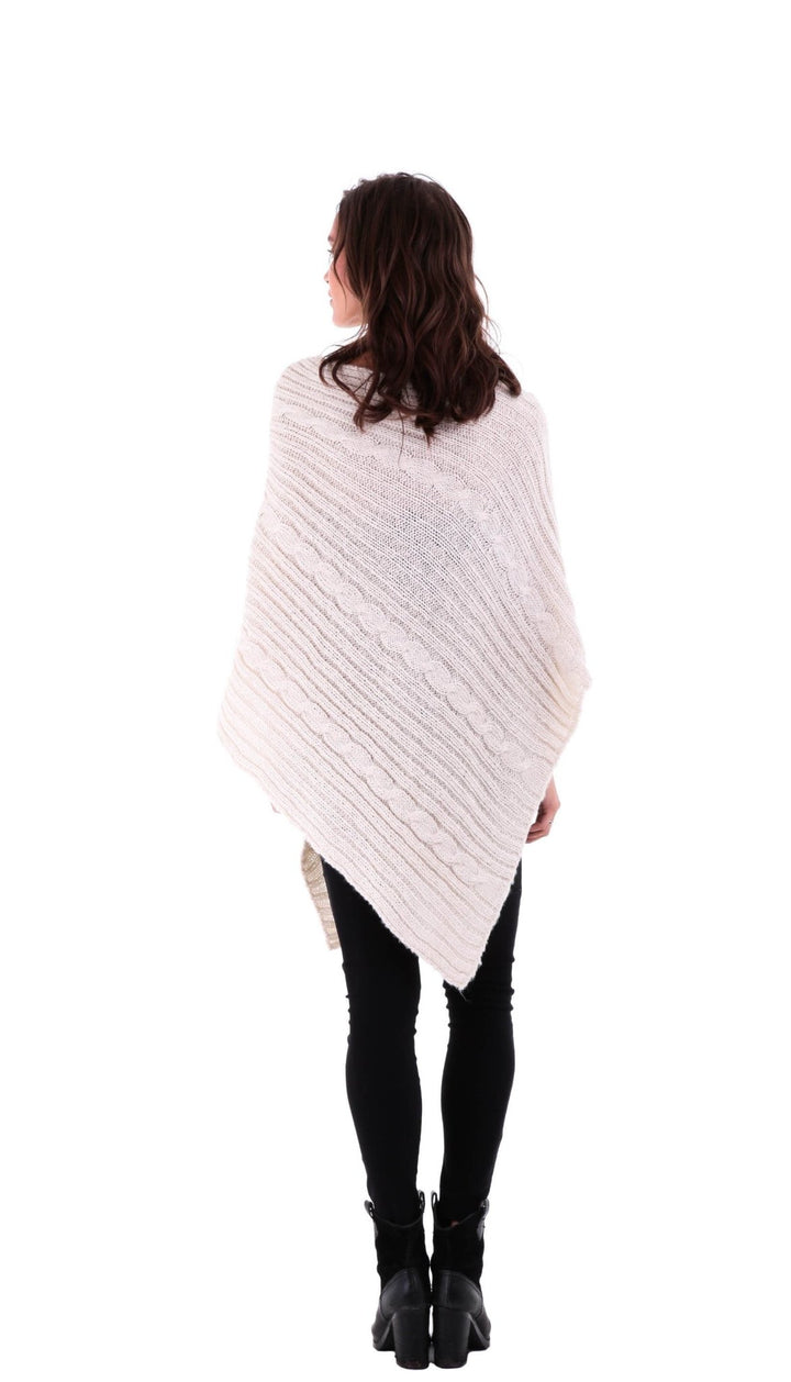 SHU - SHI Women's Boho Cable Knit Poncho Shawl - Soft Pullover Sweater Cape - Love ShuShi