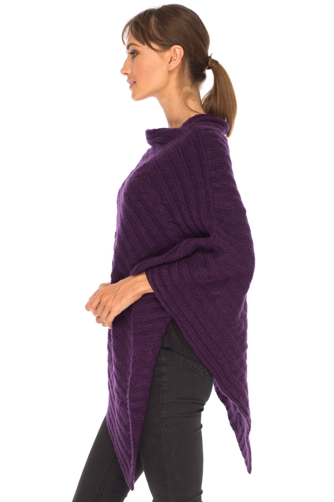 SHU - SHI Women's Boho Cable Knit Poncho Shawl - Soft Pullover Sweater Cape - Love ShuShi