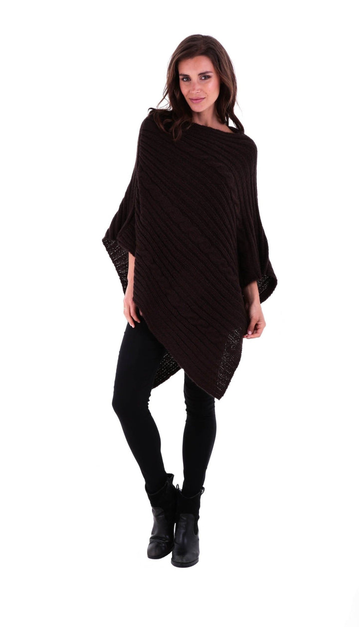 SHU - SHI Women's Boho Cable Knit Poncho Shawl - Soft Pullover Sweater Cape - Love ShuShi