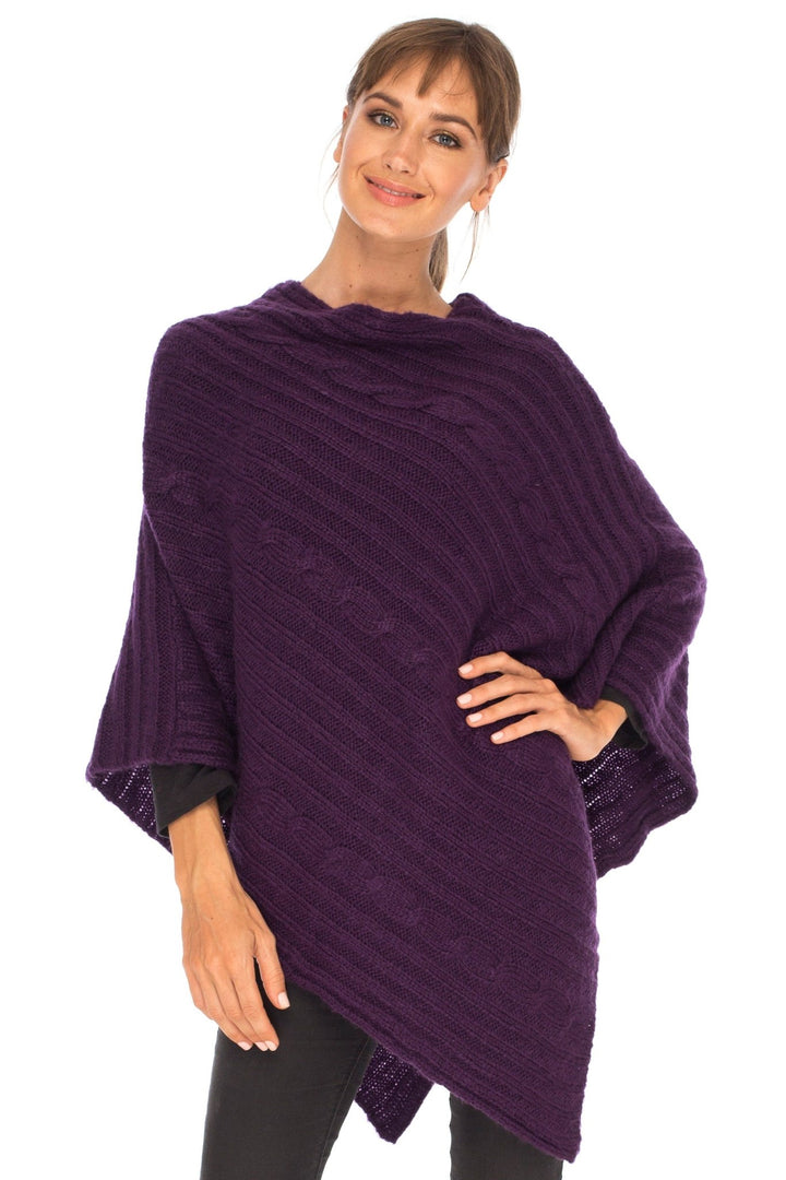 SHU - SHI Women's Boho Cable Knit Poncho Shawl - Soft Pullover Sweater Cape - Love ShuShi