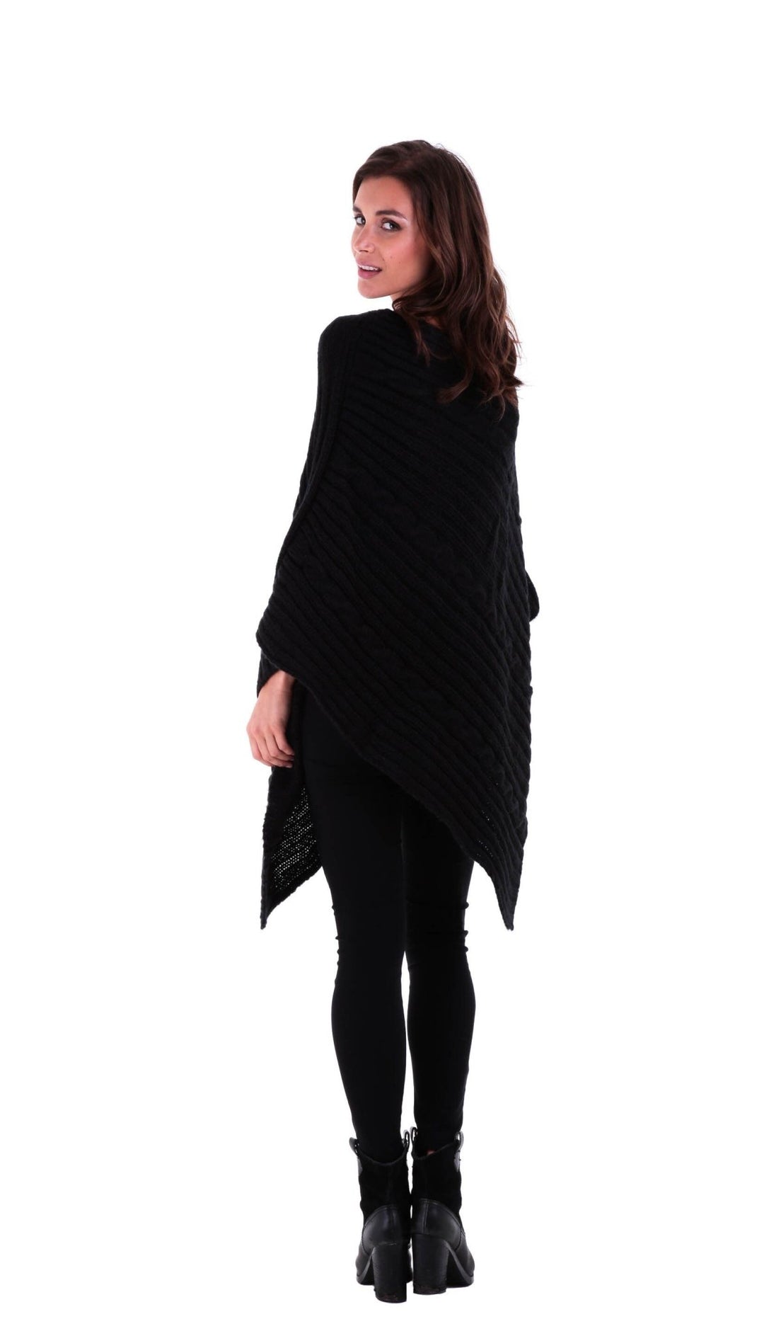 SHU - SHI Women's Boho Cable Knit Poncho Shawl - Soft Pullover Sweater Cape - Love ShuShi