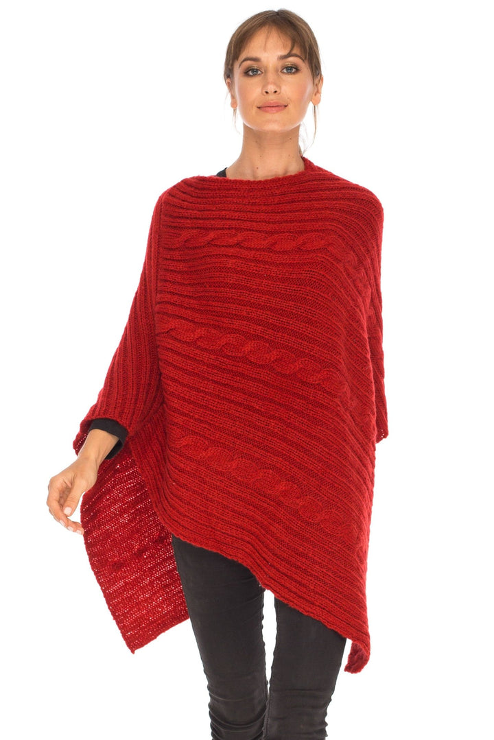 SHU - SHI Women's Boho Cable Knit Poncho Shawl - Soft Pullover Sweater Cape - Love ShuShi