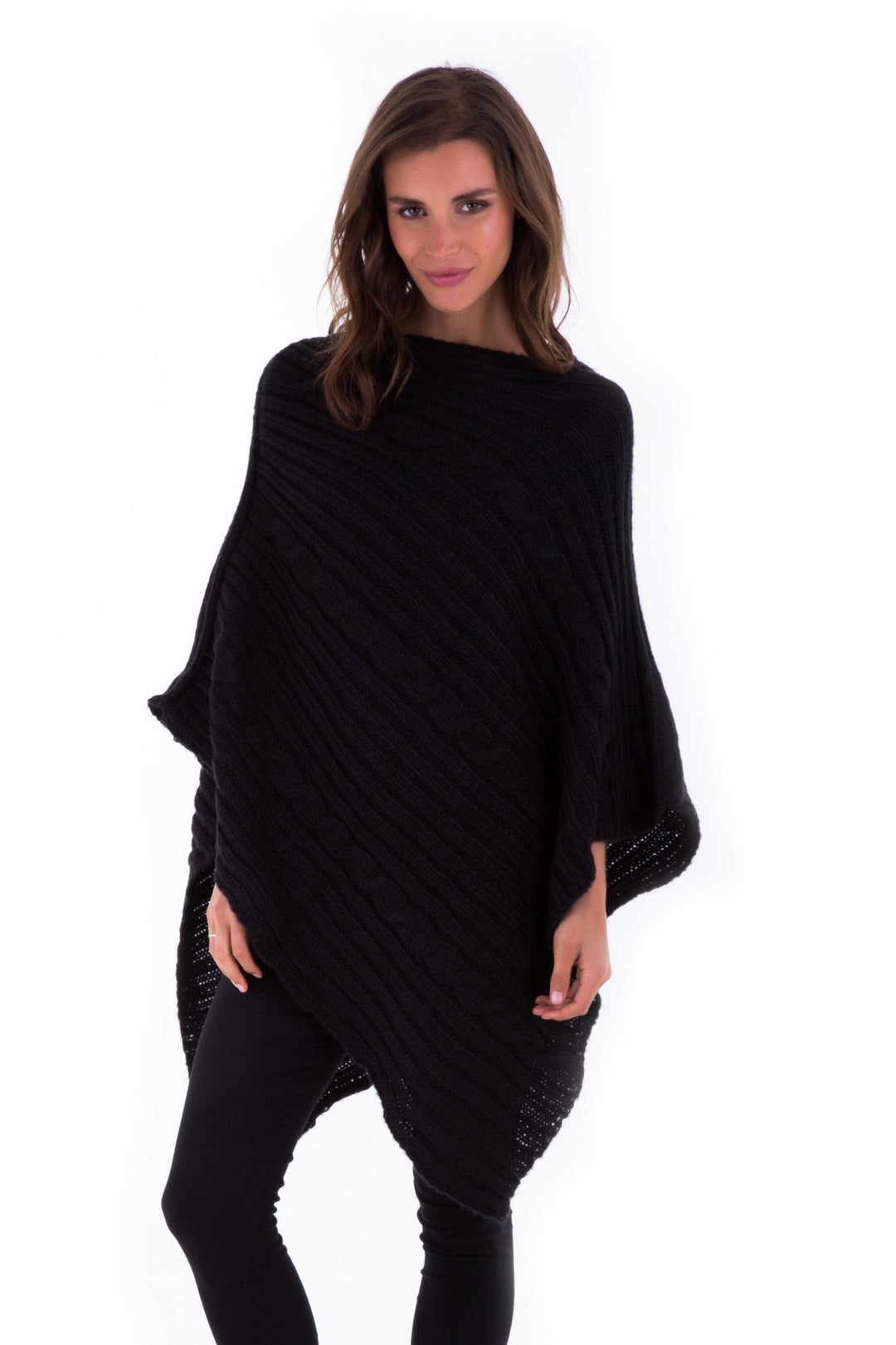 SHU - SHI Women's Boho Cable Knit Poncho Shawl - Soft Pullover Sweater Cape - Love ShuShi