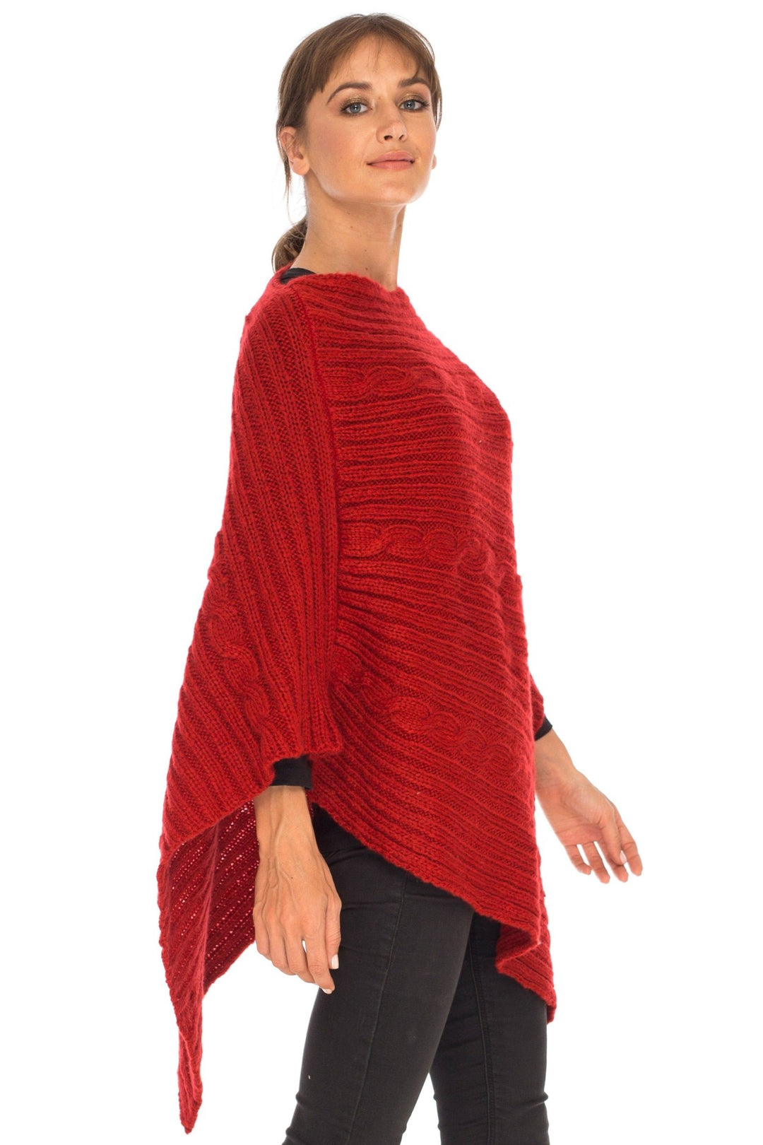 SHU - SHI Women's Boho Cable Knit Poncho Shawl - Soft Pullover Sweater Cape - Love ShuShi