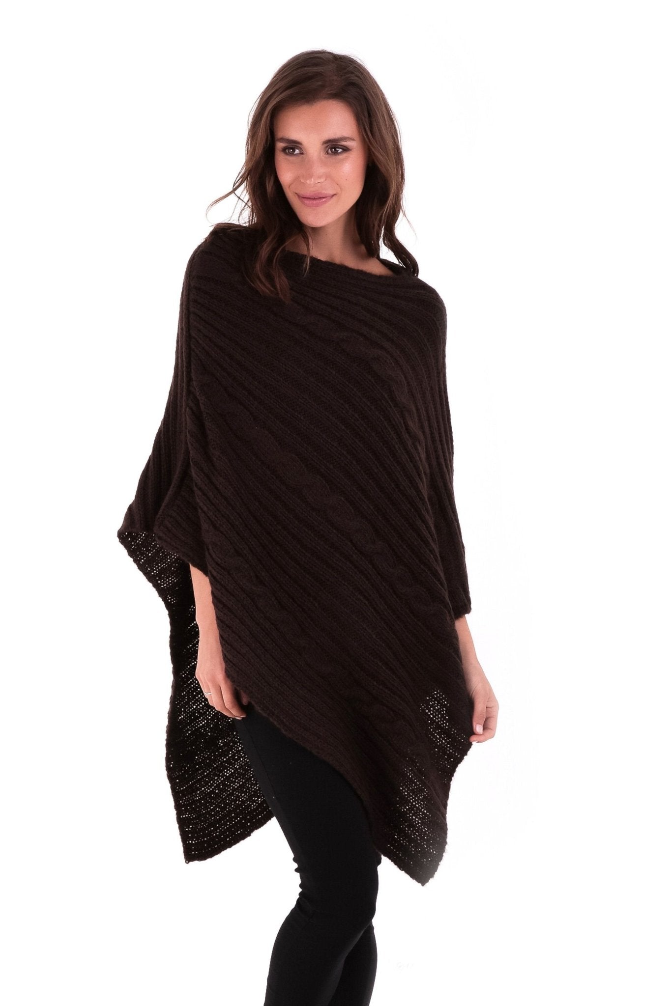 SHU - SHI Women's Boho Cable Knit Poncho Shawl - Soft Pullover Sweater Cape - Love ShuShi