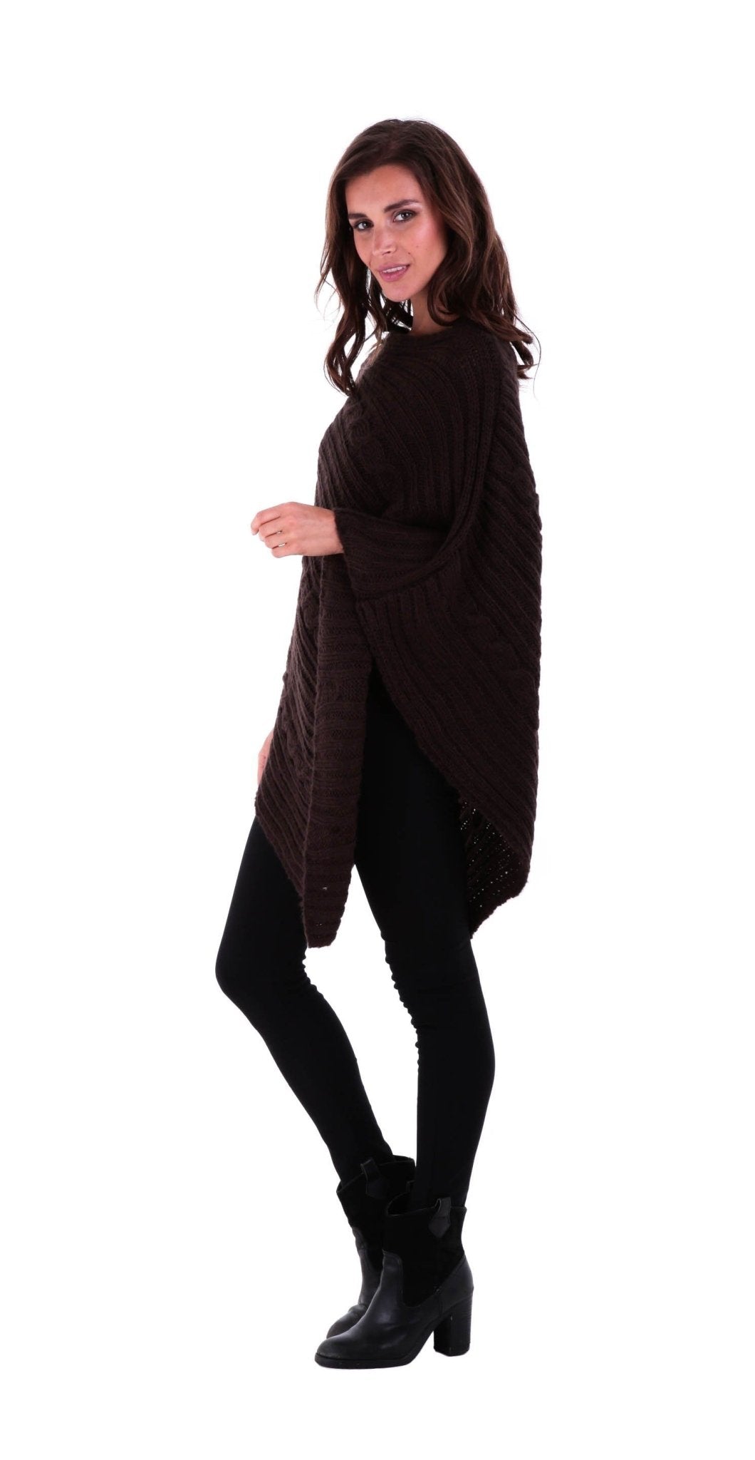 SHU - SHI Women's Boho Cable Knit Poncho Shawl - Soft Pullover Sweater Cape - Love ShuShi