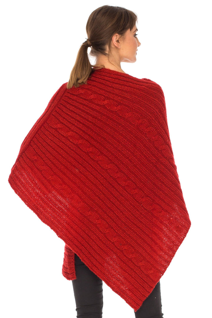 SHU - SHI Women's Boho Cable Knit Poncho Shawl - Soft Pullover Sweater Cape - Love ShuShi