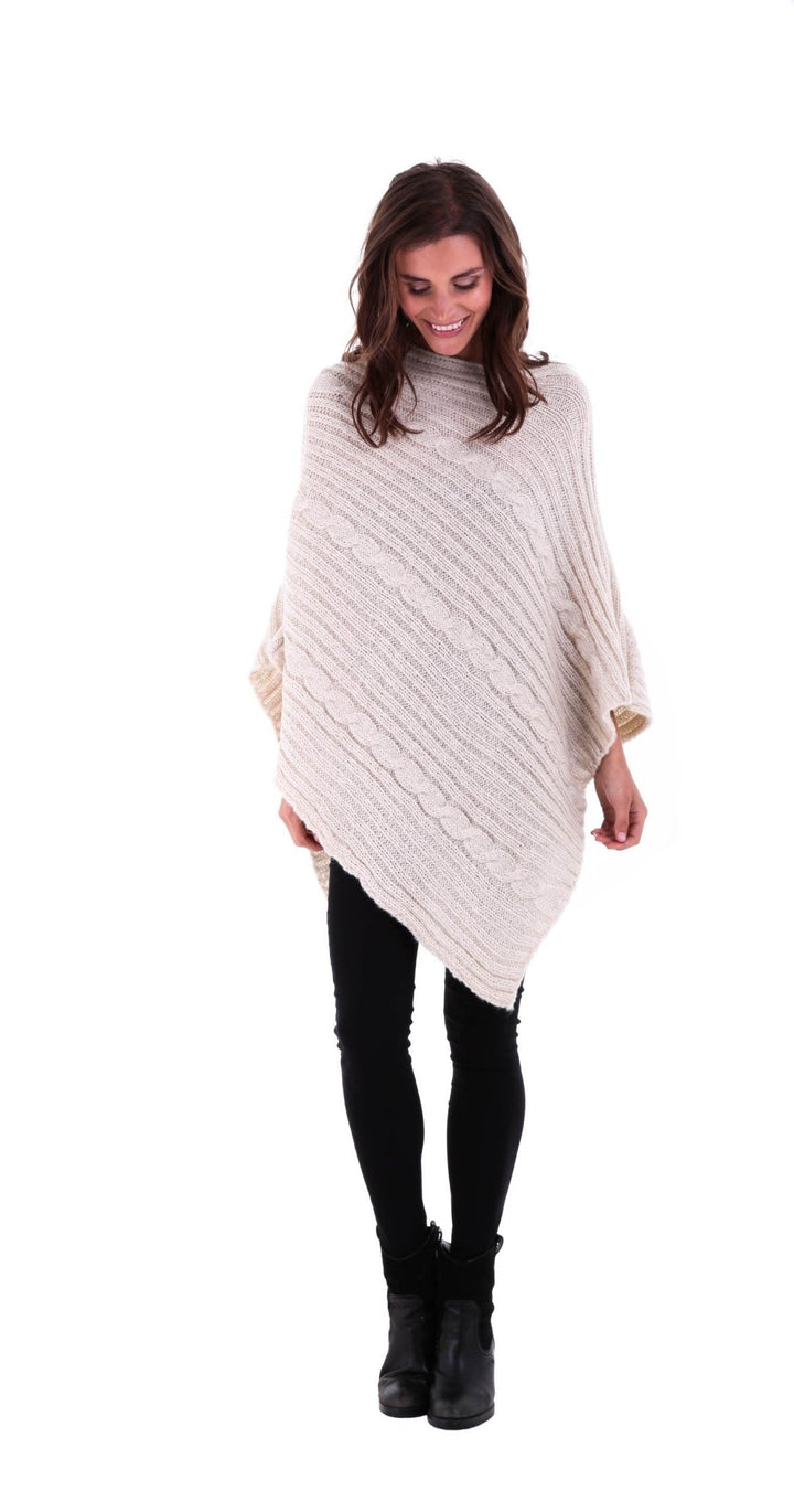 SHU - SHI Women's Boho Cable Knit Poncho Shawl - Soft Pullover Sweater Cape - Love ShuShi