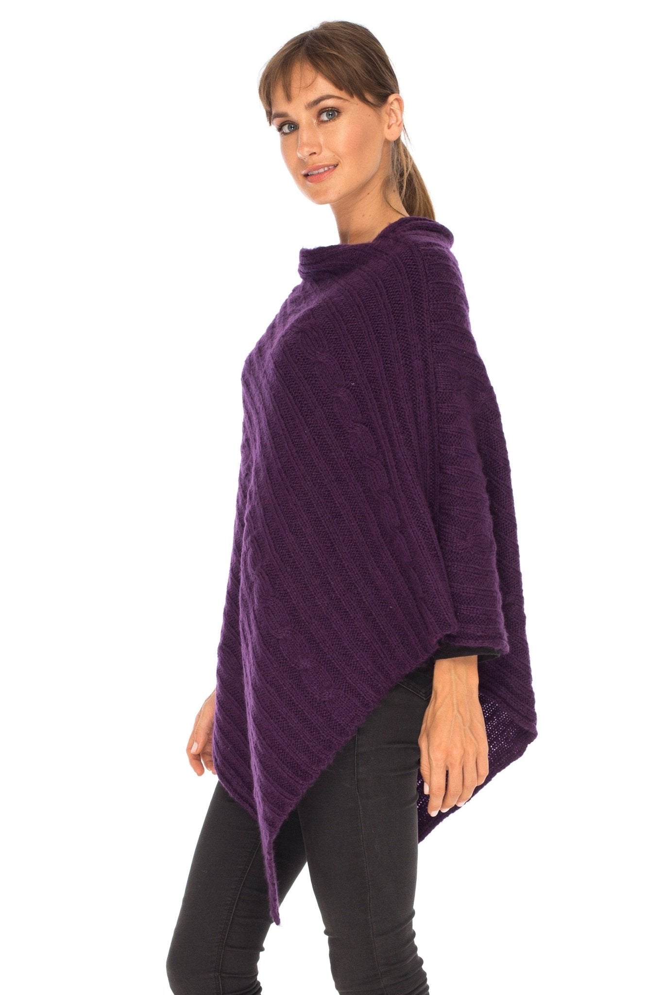 SHU - SHI Women's Boho Cable Knit Poncho Shawl - Soft Pullover Sweater Cape - Love ShuShi