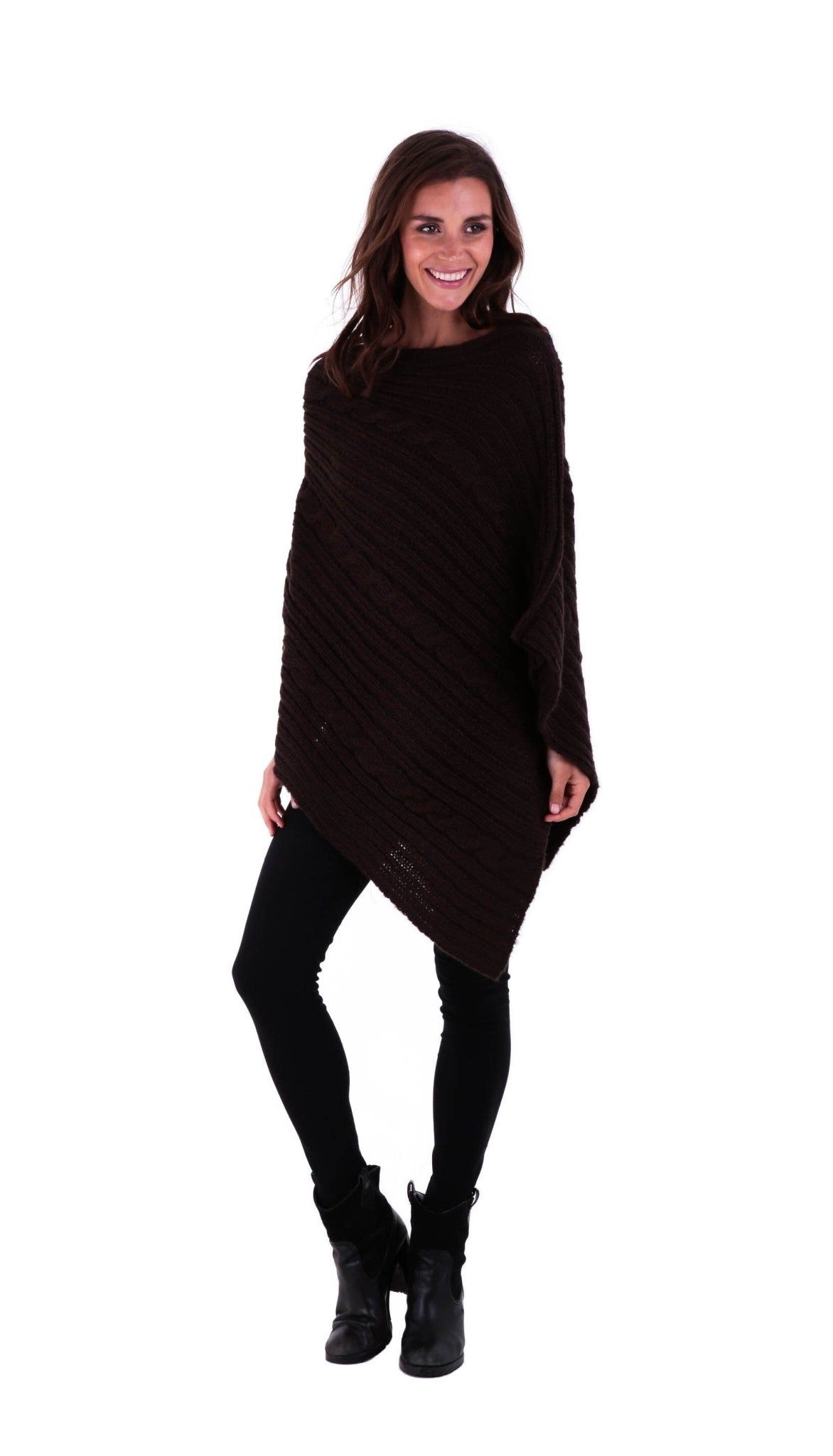 SHU - SHI Women's Boho Cable Knit Poncho Shawl - Soft Pullover Sweater Cape - Love ShuShi