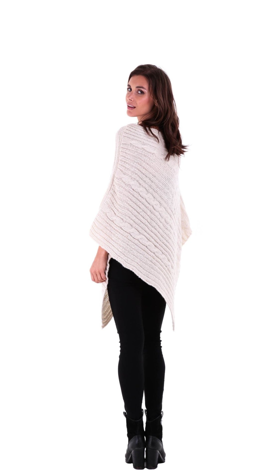 SHU - SHI Women's Boho Cable Knit Poncho Shawl - Soft Pullover Sweater Cape - Love ShuShi