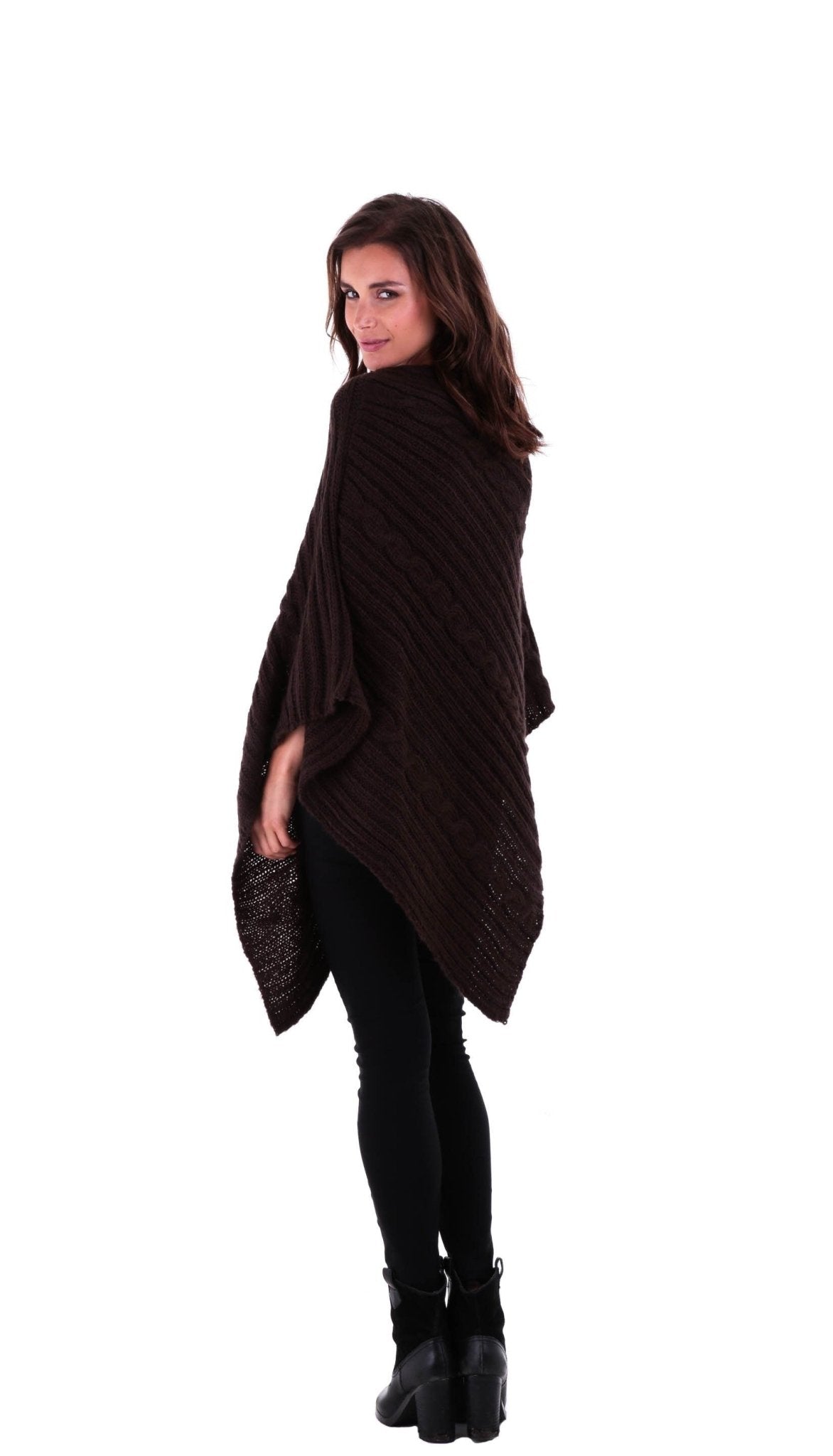 SHU - SHI Women's Boho Cable Knit Poncho Shawl - Soft Pullover Sweater Cape - Love ShuShi