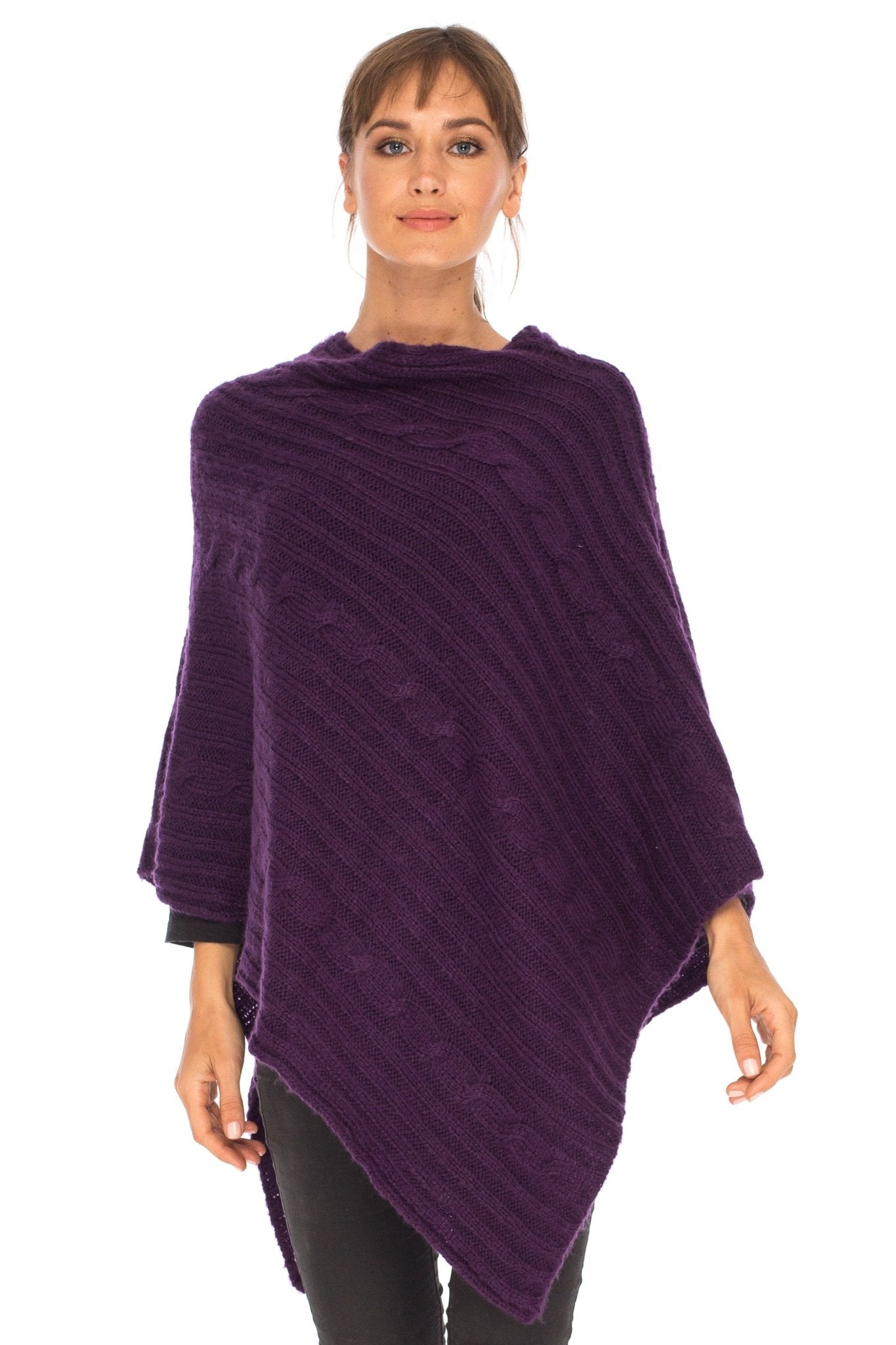 SHU - SHI Women's Boho Cable Knit Poncho Shawl - Soft Pullover Sweater Cape - Love ShuShi