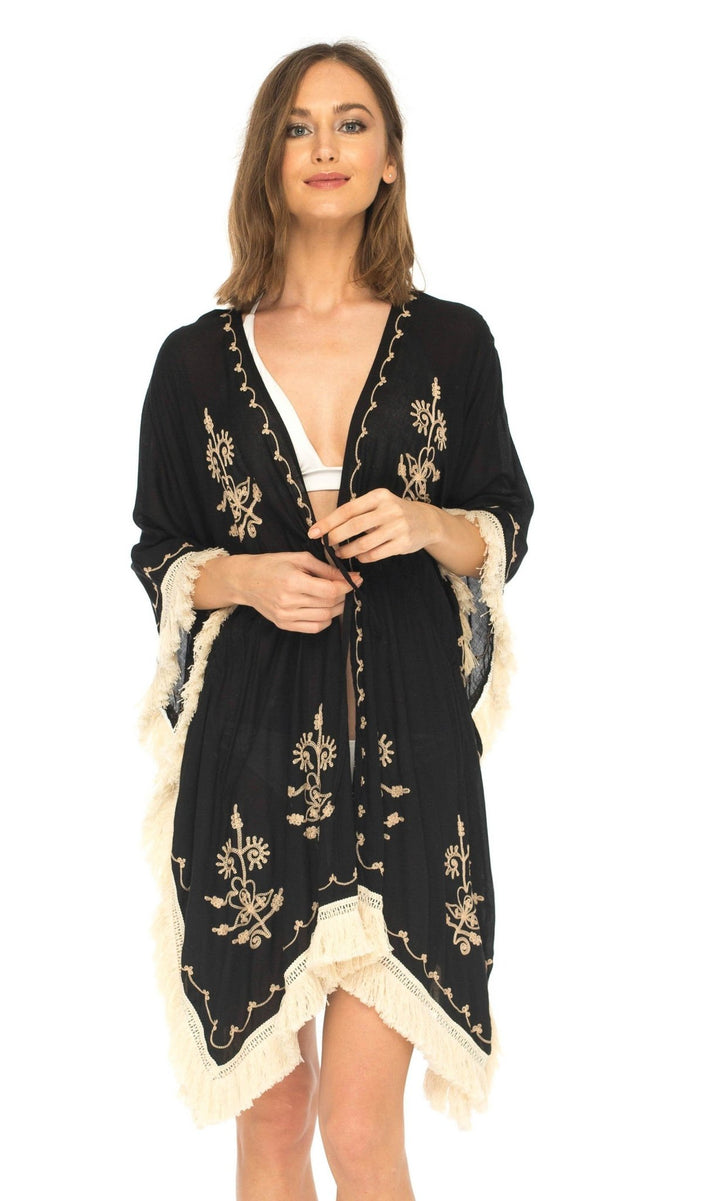 SHU - SHI Women's Boho Fringe Kimono - Beach Swimsuit Cover - Up Cardigan - Love ShuShi