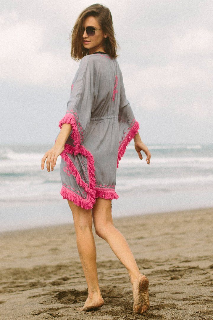 SHU - SHI Women's Boho Fringe Kimono - Beach Swimsuit Cover - Up Cardigan - Love ShuShi