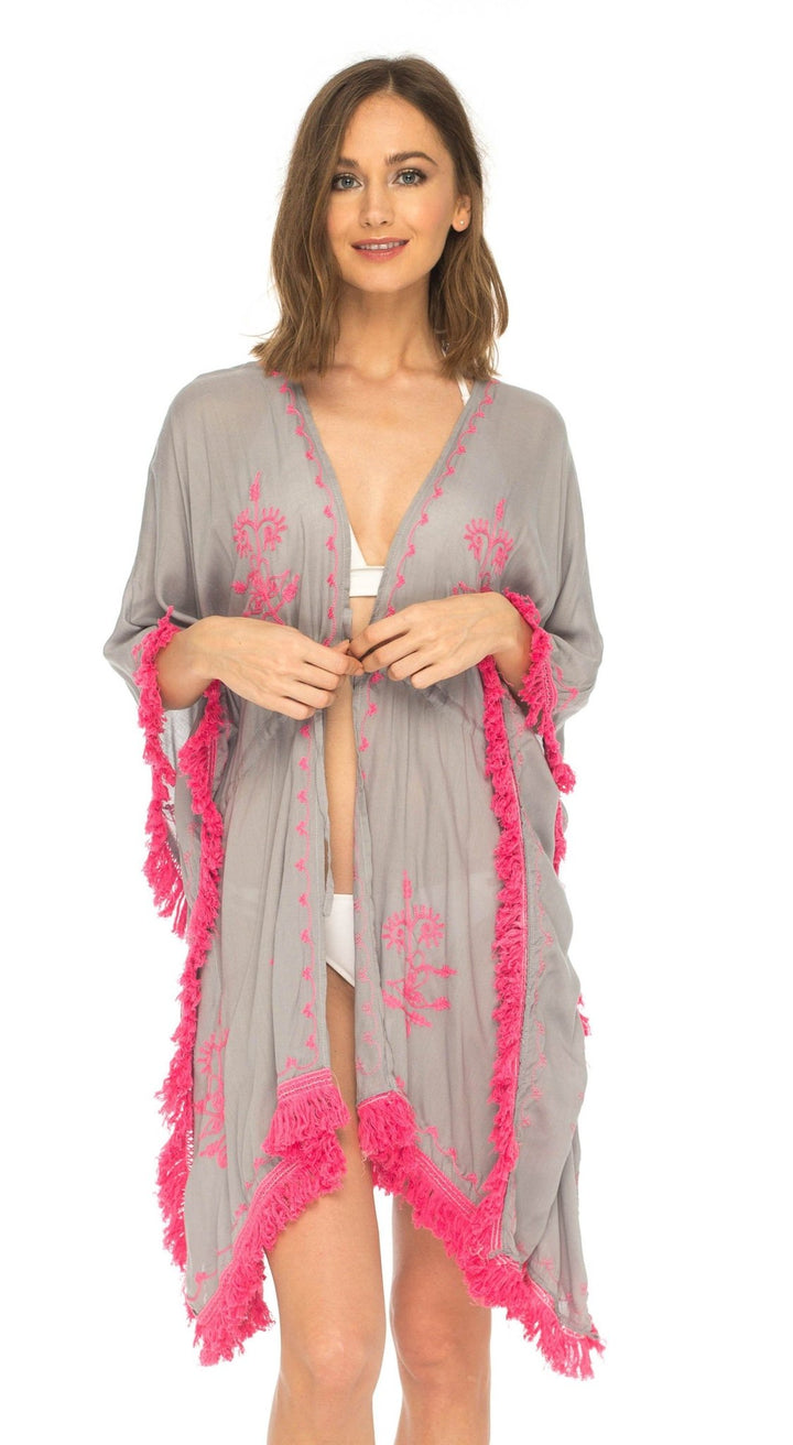 SHU - SHI Women's Boho Fringe Kimono - Beach Swimsuit Cover - Up Cardigan - Love ShuShi