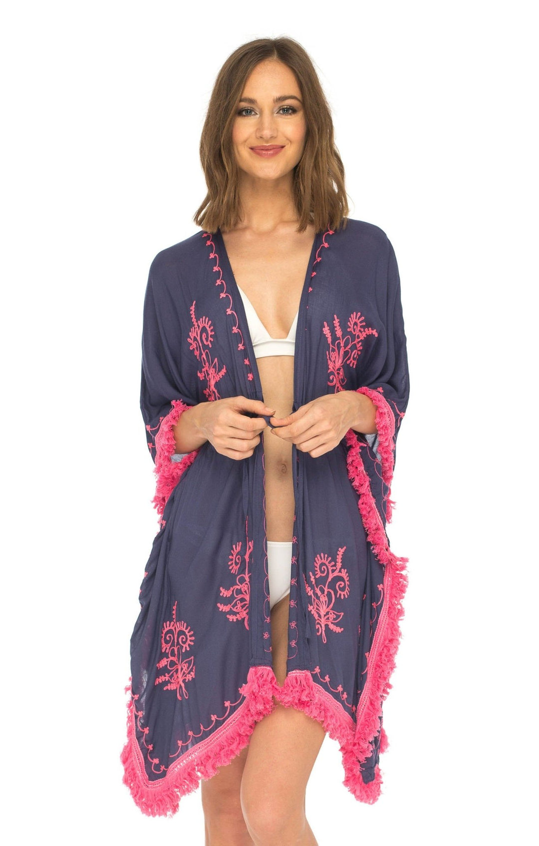 SHU - SHI Women's Boho Fringe Kimono - Beach Swimsuit Cover - Up Cardigan - Love ShuShi