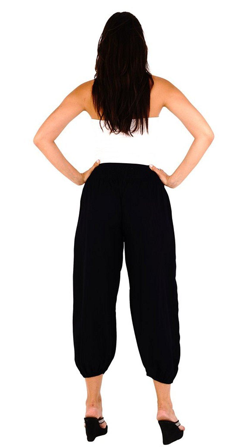 SHU - SHI Women's Boho Harem Capris Pants with Elastic Waist and Side Pockets - Love ShuShi