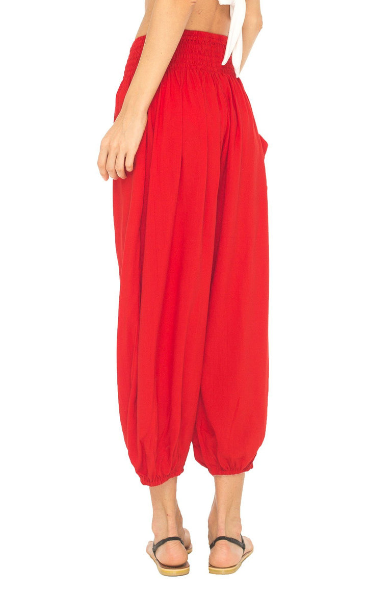 SHU - SHI Women's Boho Harem Capris Pants with Elastic Waist and Side Pockets - Love ShuShi