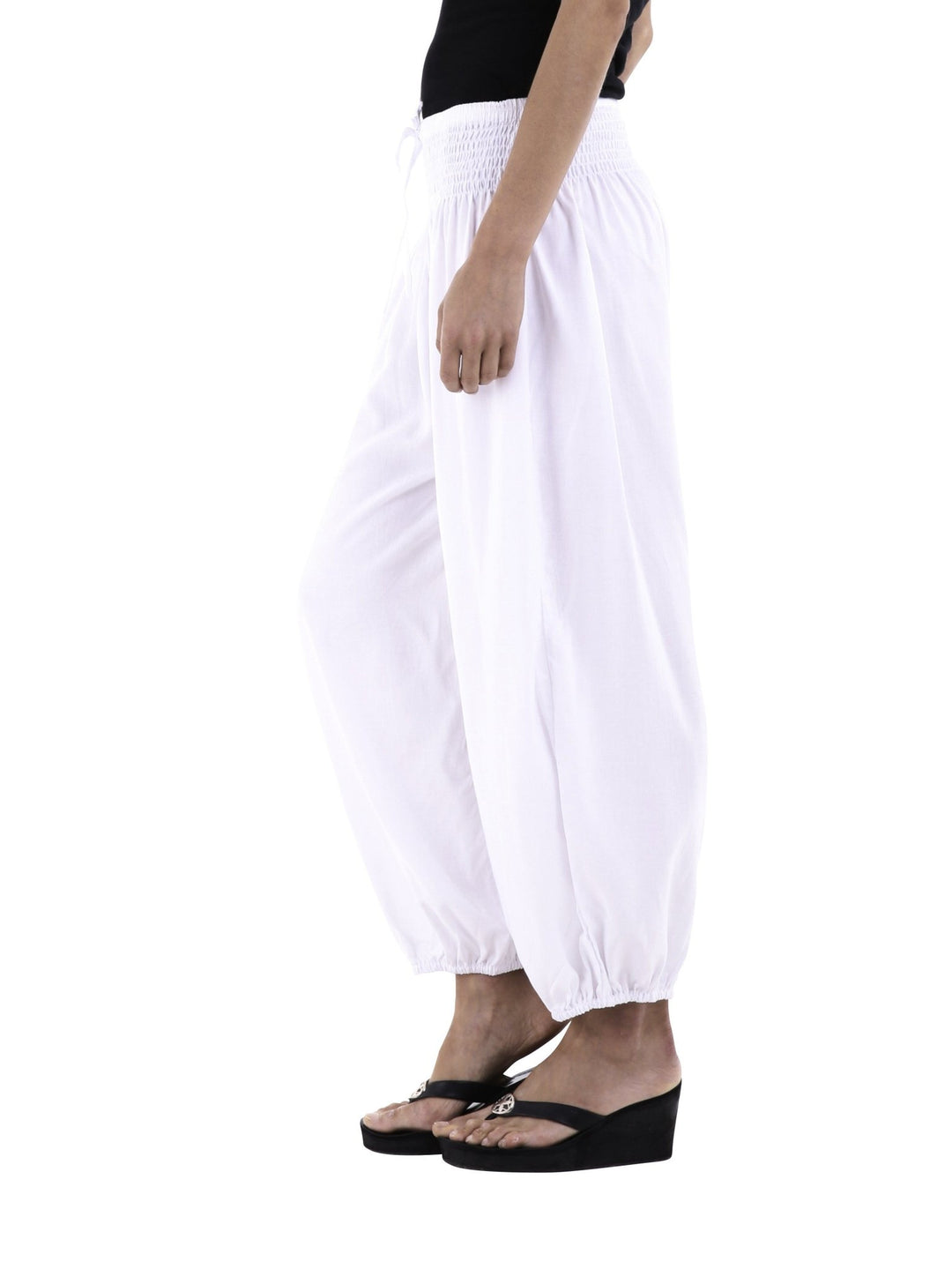 SHU - SHI Women's Boho Harem Capris Pants with Elastic Waist and Side Pockets - Love ShuShi