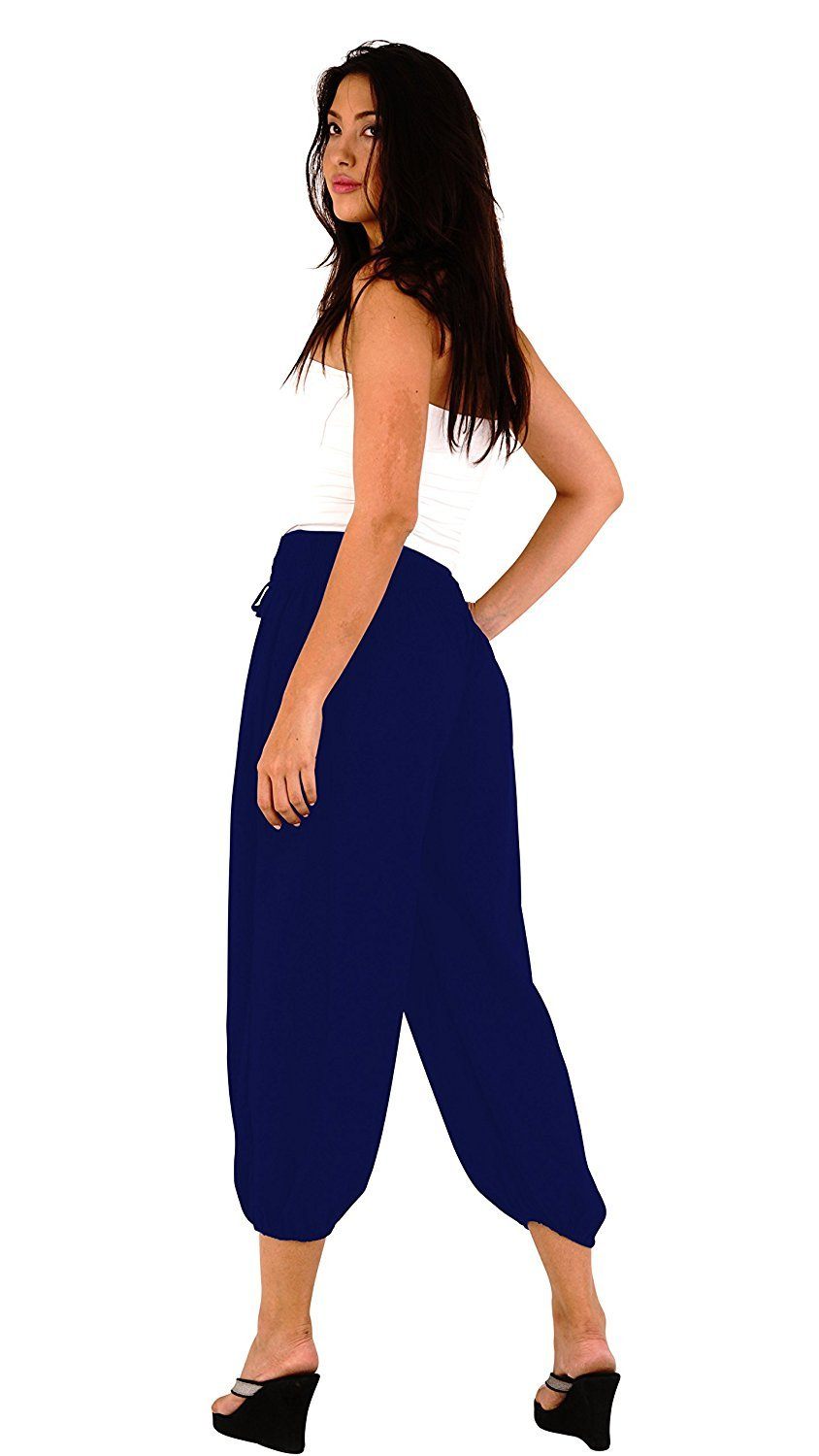 SHU - SHI Women's Boho Harem Capris Pants with Elastic Waist and Side Pockets - Love ShuShi