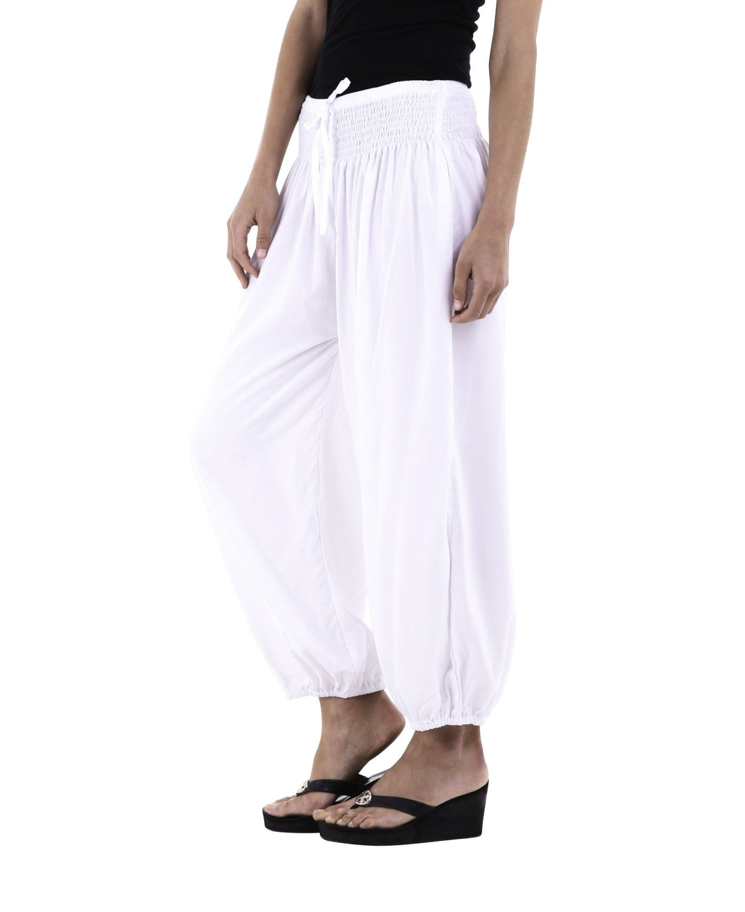 SHU - SHI Women's Boho Harem Capris Pants with Elastic Waist and Side Pockets - Love ShuShi