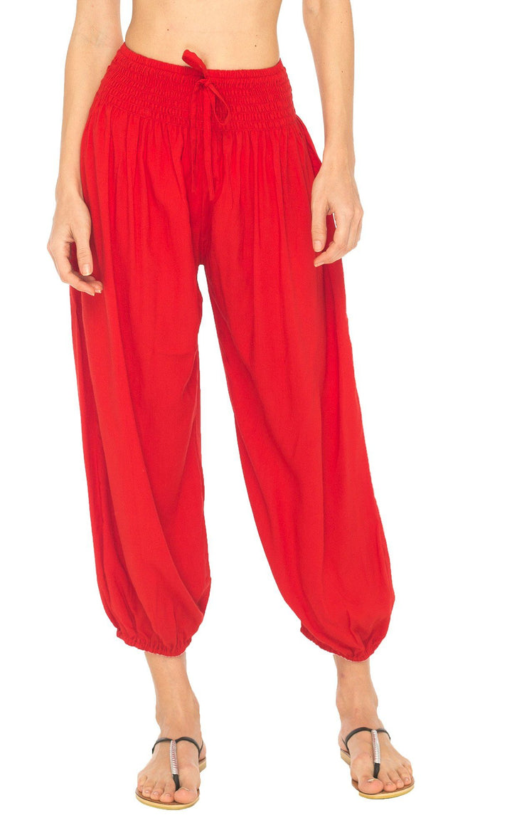 SHU - SHI Women's Boho Harem Capris Pants with Elastic Waist and Side Pockets - Love ShuShi