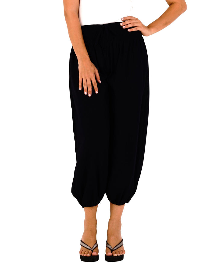 SHU - SHI Women's Boho Harem Capris Pants with Elastic Waist and Side Pockets - Love ShuShi