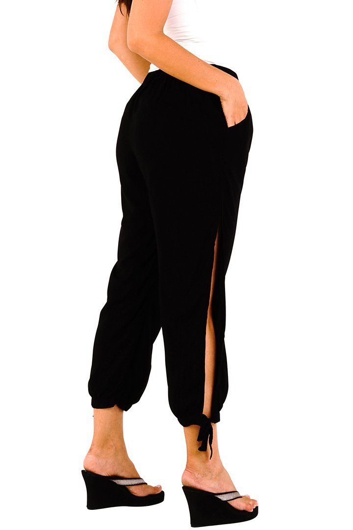 SHU - SHI Women's Boho Harem Cropped Trousers with High Side Slits - Summer Pants - Love ShuShi