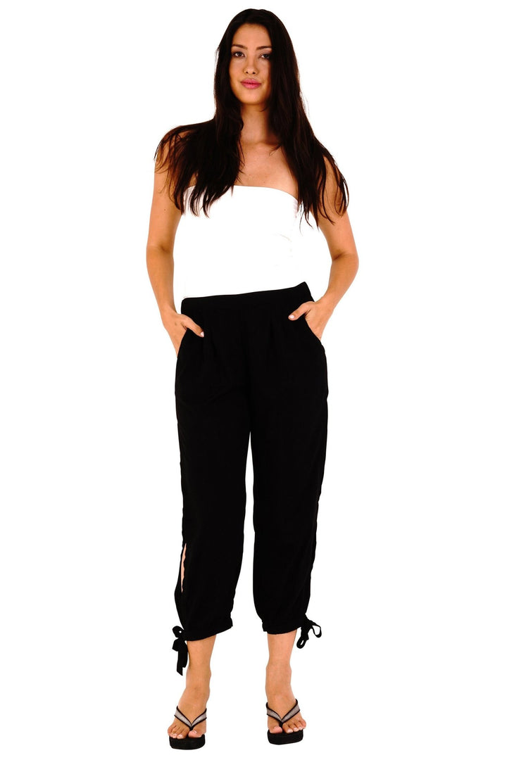 SHU - SHI Women's Boho Harem Cropped Trousers with High Side Slits - Summer Pants - Love ShuShi