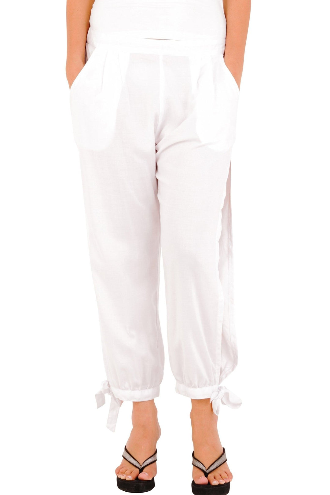 SHU - SHI Women's Boho Harem Cropped Trousers with High Side Slits - Summer Pants - Love ShuShi