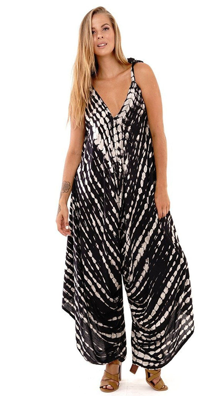 SHU - SHI Women's Boho Harem Jumpsuit Casual Sleeveless One Piece Romper Wide Leg Loose Fit Tie Dye - Love ShuShi