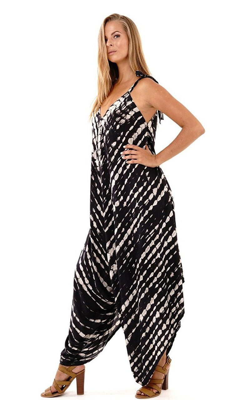 SHU - SHI Women's Boho Harem Jumpsuit Casual Sleeveless One Piece Romper Wide Leg Loose Fit Tie Dye - Love ShuShi