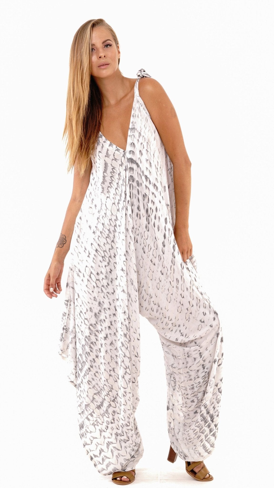 SHU - SHI Women's Boho Harem Jumpsuit Casual Sleeveless One Piece Romper Wide Leg Loose Fit Tie Dye - Love ShuShi