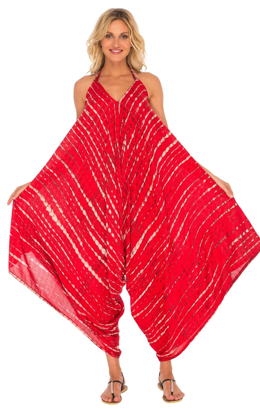 SHU - SHI Women's Boho Harem Jumpsuit Casual Sleeveless One Piece Romper Wide Leg Loose Fit Tie Dye - Love ShuShi