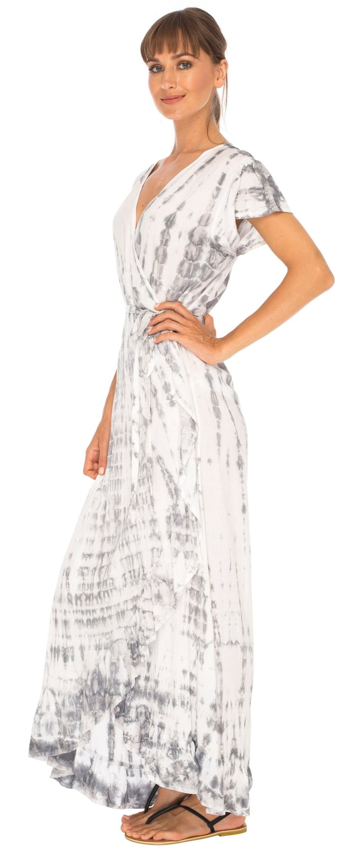 SHU - SHI Women's Boho Maxi Wrap Dress - Casual V - Neck Tie Dye Sundress - Love ShuShi