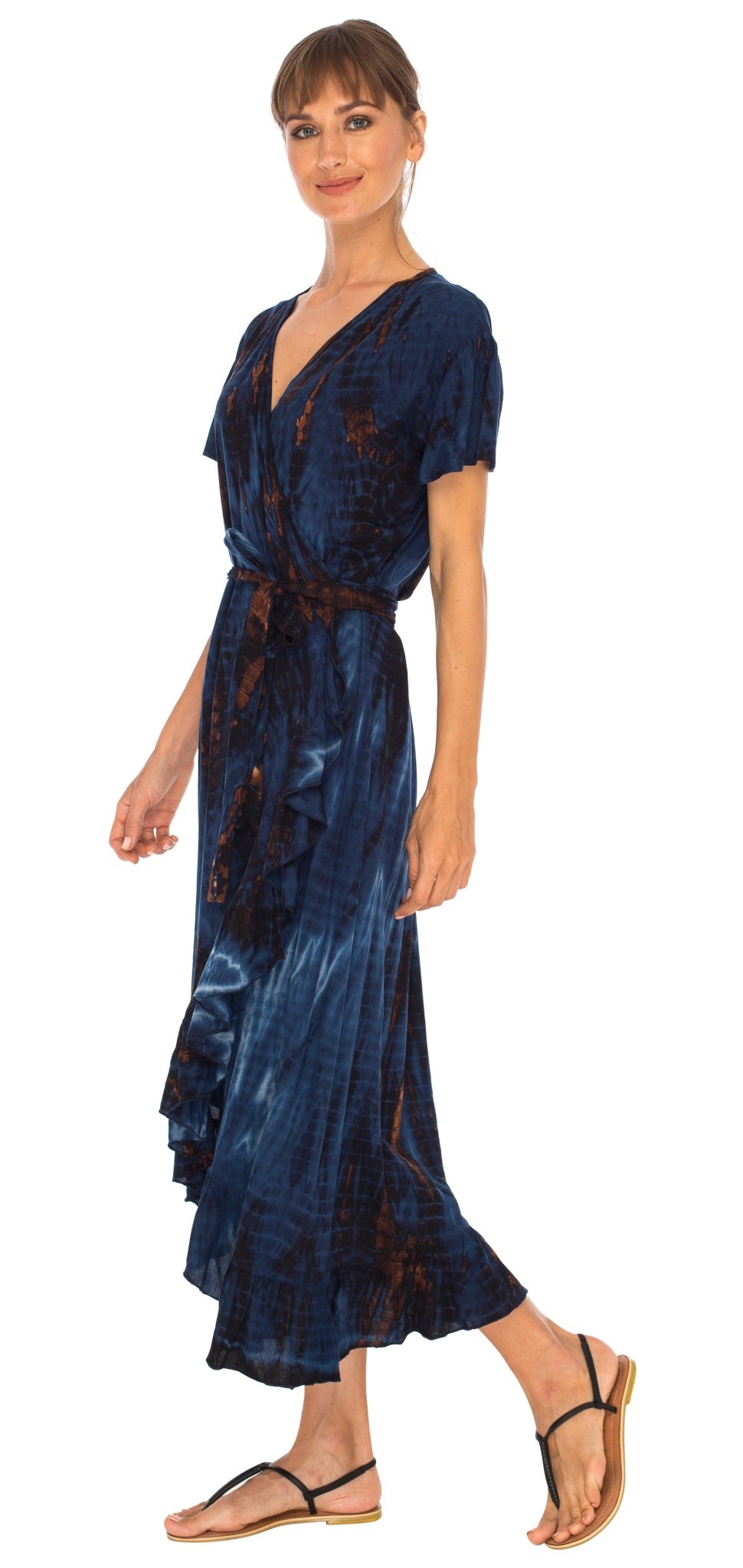 SHU - SHI Women's Boho Maxi Wrap Dress - Casual V - Neck Tie Dye Sundress - Love ShuShi