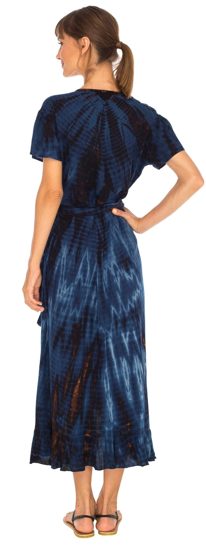 SHU - SHI Women's Boho Maxi Wrap Dress - Casual V - Neck Tie Dye Sundress - Love ShuShi