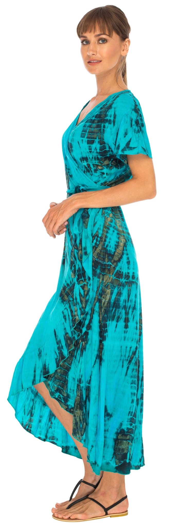 SHU - SHI Women's Boho Maxi Wrap Dress - Casual V - Neck Tie Dye Sundress - Love ShuShi