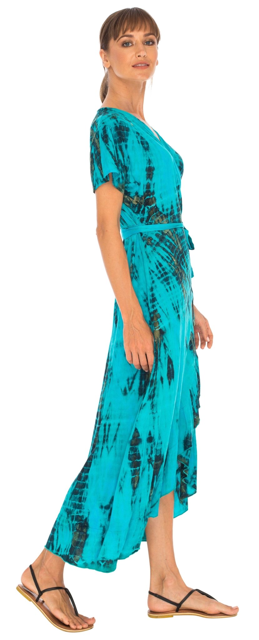 SHU - SHI Women's Boho Maxi Wrap Dress - Casual V - Neck Tie Dye Sundress - Love ShuShi