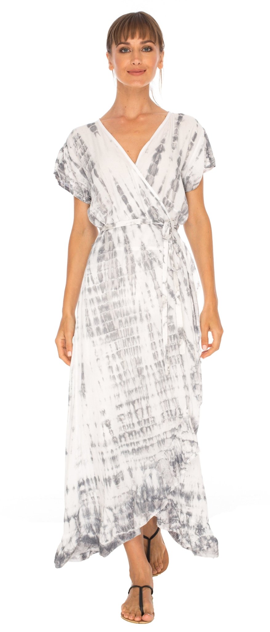 SHU - SHI Women's Boho Maxi Wrap Dress - Casual V - Neck Tie Dye Sundress - Love ShuShi