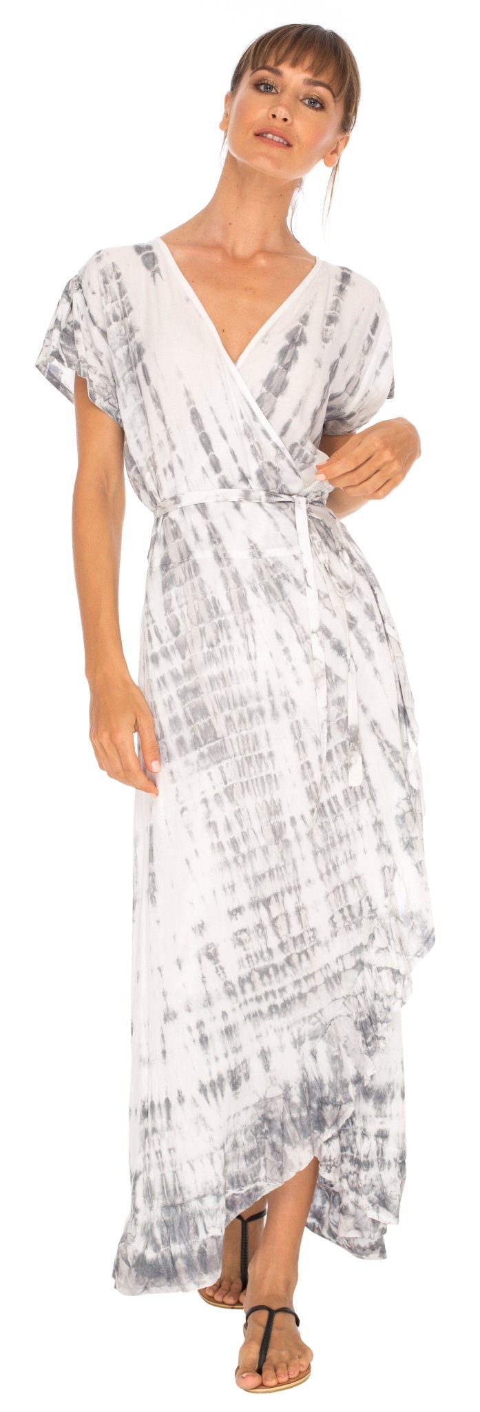 SHU - SHI Women's Boho Maxi Wrap Dress - Casual V - Neck Tie Dye Sundress - Love ShuShi