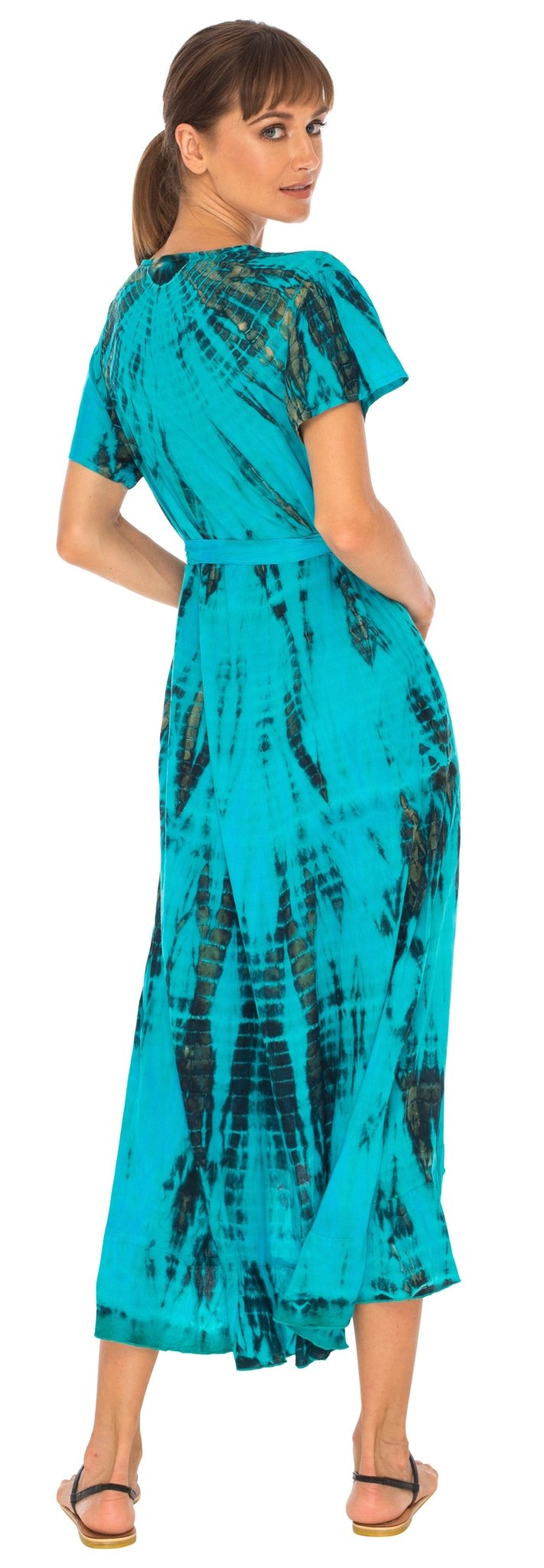 SHU - SHI Women's Boho Maxi Wrap Dress - Casual V - Neck Tie Dye Sundress - Love ShuShi