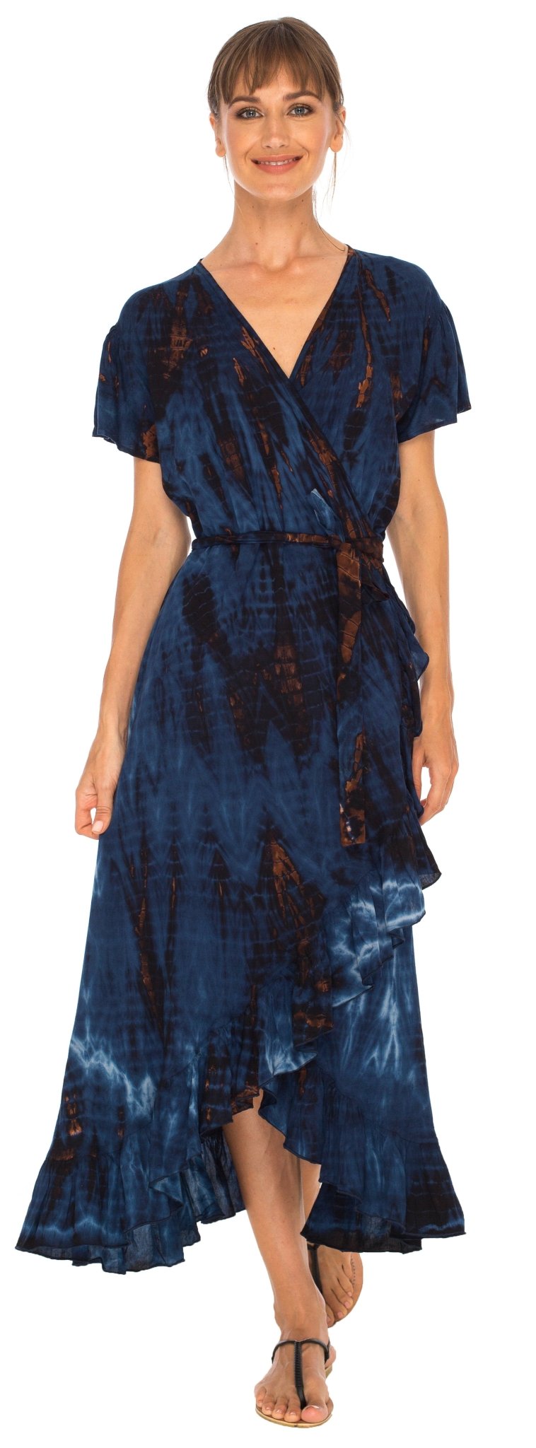 SHU - SHI Women's Boho Maxi Wrap Dress - Casual V - Neck Tie Dye Sundress - Love ShuShi