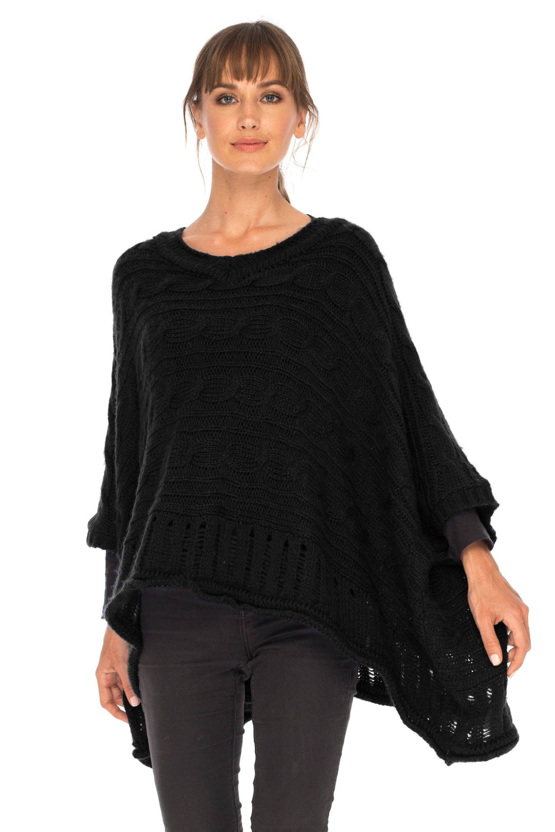 SHU - SHI Women's Boho Oversized Cable Knit Cowl Neck Sweater Poncho Topper - Love ShuShi