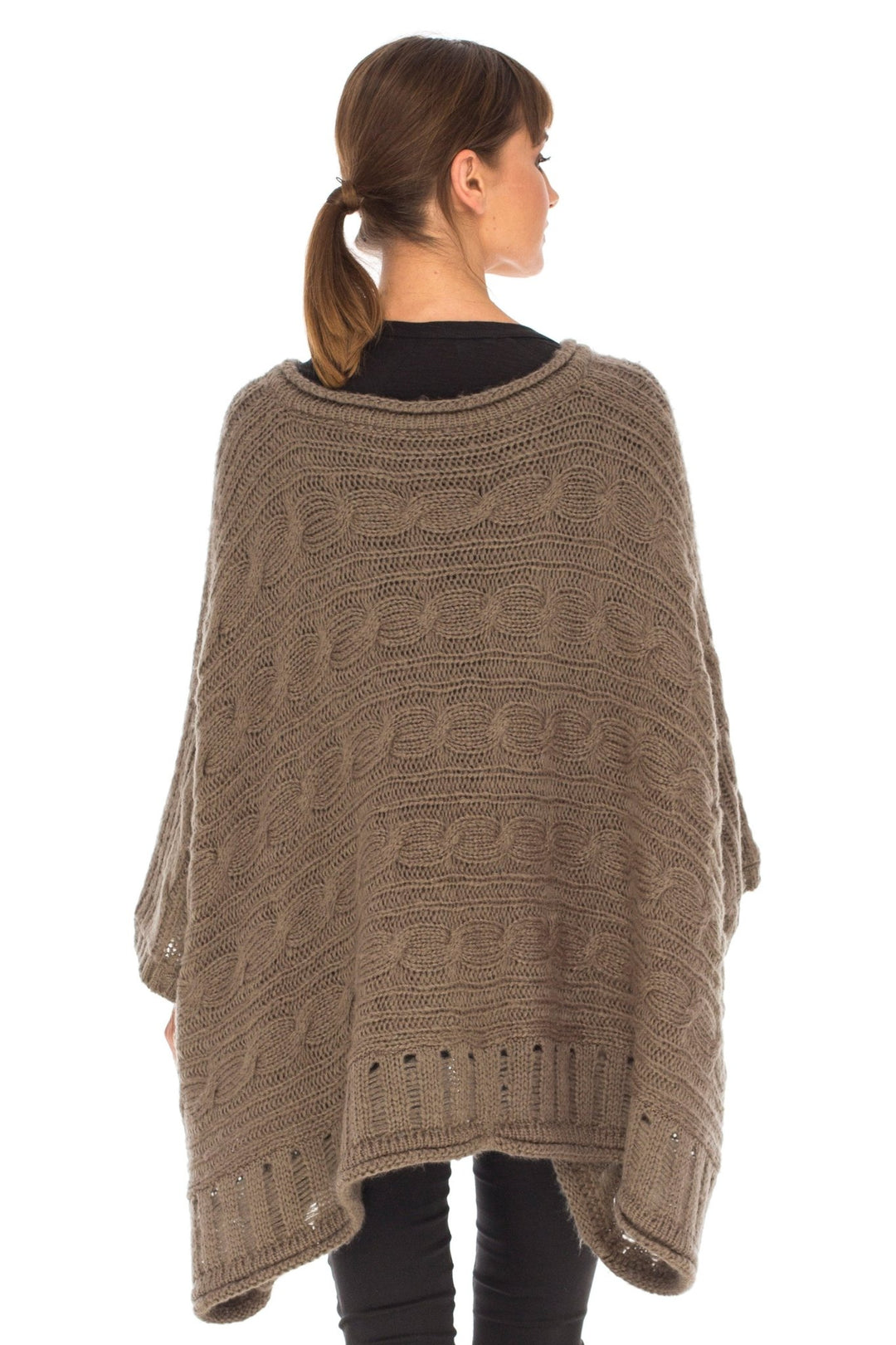 SHU - SHI Women's Boho Oversized Cable Knit Cowl Neck Sweater Poncho Topper - Love ShuShi