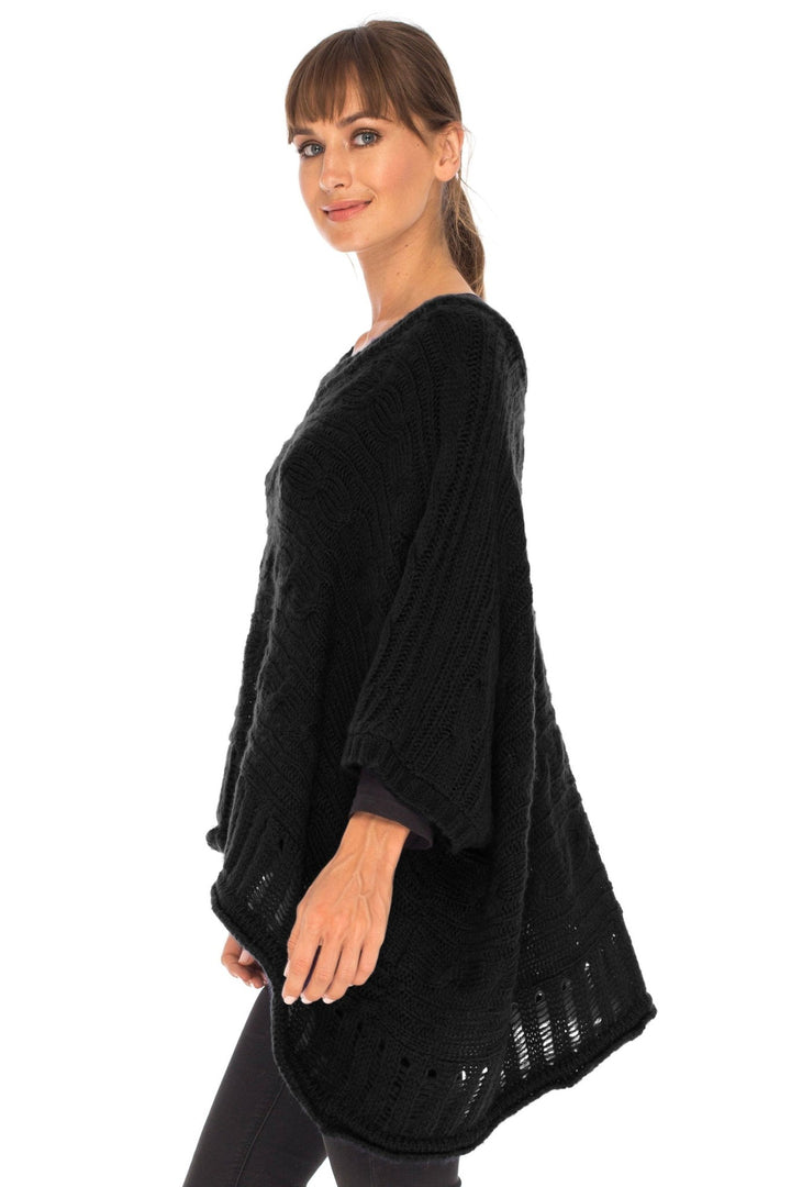 SHU - SHI Women's Boho Oversized Cable Knit Cowl Neck Sweater Poncho Topper - Love ShuShi